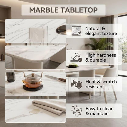 56"-88"Contemporary White Marble Dining Table with Cream Double Pedestal