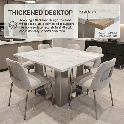 56"-88"Modern Rectangular Dining Table, White Marble Top with Metal Legs