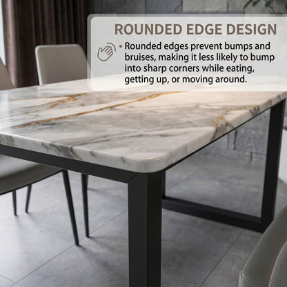 56"-88"Modern Rectangular Dining Table, Marble Top with Black U-Base