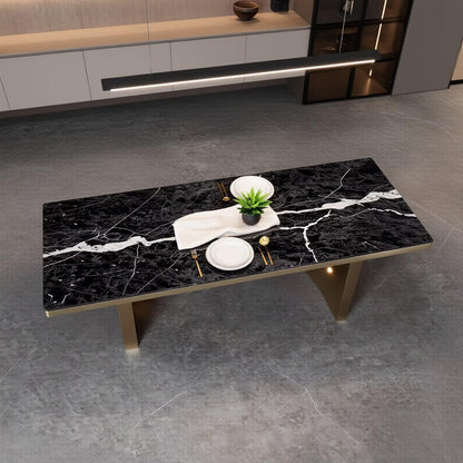 56"-88"Luxury Rectangular Dining Table, Black Marble Top with Gold Frame Legs
