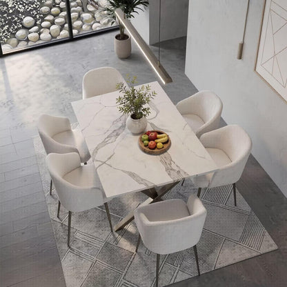 56"-88"Modern Rectangular Dining Table with Marble Top & Gold Crisscross Legs