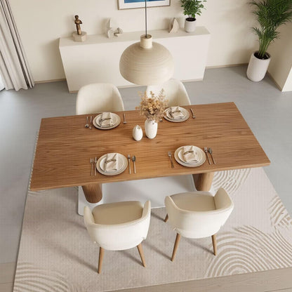 56"-88"Modern Solid Wood Dining Table with Double Pedestal Base for 6 People