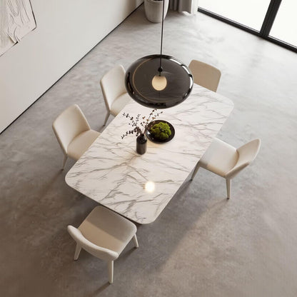 56"-88"Contemporary White Marble Dining Table with Cream Double Pedestal