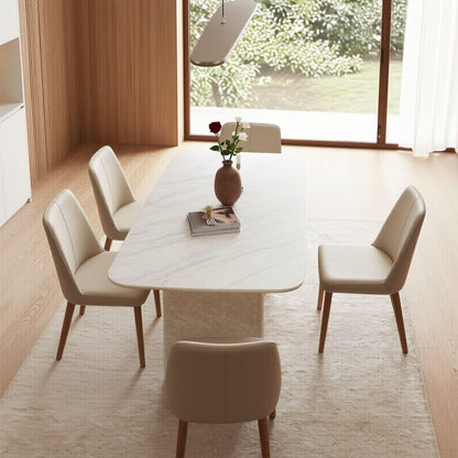 56"-88"White Marble Dining Table with Beige Stone Base for 4-6 People