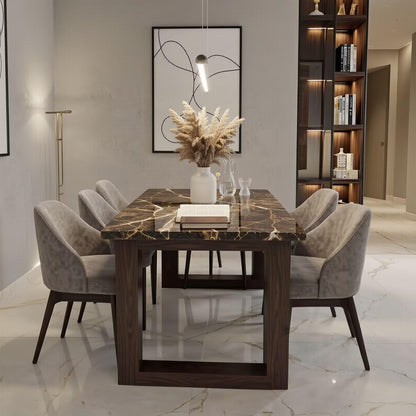 56"-88"Luxury Rectangular Dining Table, Dark Marble Top with Wood Frame Legs