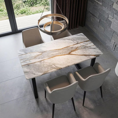 56"-88"Modern Rectangular Dining Table, Marble Top with Black U-Base