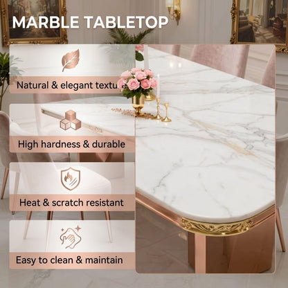 56"-96"Luxury White Marble Dining Table with Rose Gold Frame for 6-8 People