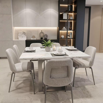 56"-88"Modern Rectangular Dining Table, White Marble Top with Metal Legs