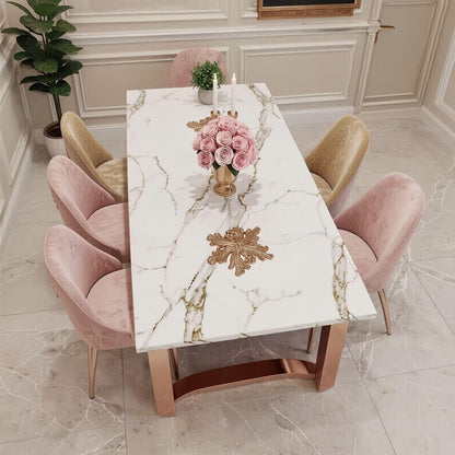 56"-88"Luxury Marble Dining Table with Rose Gold Metal Base for 6-8 People