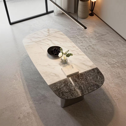 56"-88"Modern Oval Dining Table, Dual Marble Top with Chrome Metal Legs