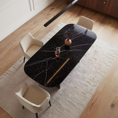 56"-88"Black Marble Oval Dining Table with Dark Wood Base for 4-6 People