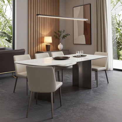 56"-88"Modern White Marble Dining Table with Dark Metal Base for 6 People