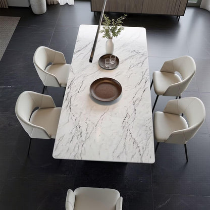 56"-88"Contemporary White Marble Dining Table with Matte Black Metal Base