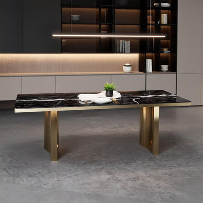 56"-88"Luxury Rectangular Dining Table, Black Marble Top with Gold Frame Legs
