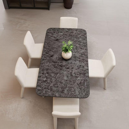 56"-88"Modern Rectangular Dining Table, Dark Stone Top with Concrete Pedestal Legs