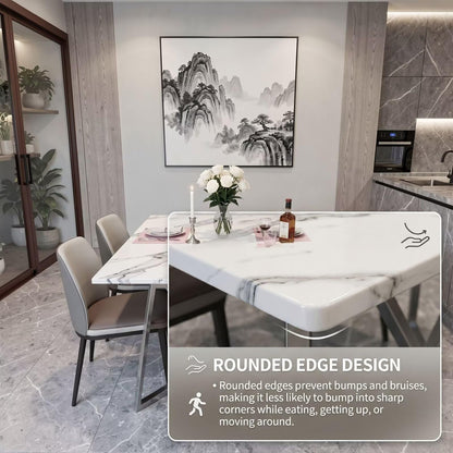 56"-96"Modern Rectangular Marble Dining Table with Polished Silver Metal Legs