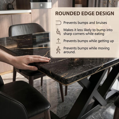 56"-96"Modern Industrial Dining Table, Black Marble Top with Crisscross Metal Base for 6