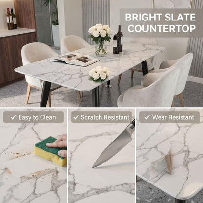 56"-96"Modern White Marble Dining Table with Black Metal Legs for 4-6 People
