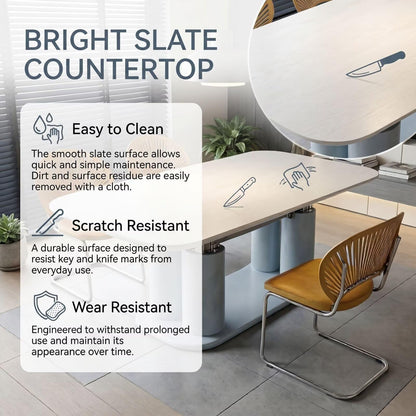 56"-96"Contemporary Artistic Dining Table, Rounded White Top with Unique Light Blue Column Base
