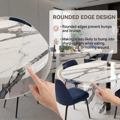 56"-96"Luxury Oval Dining Table with Marble Vein Sintered Stone Top for Dining Room