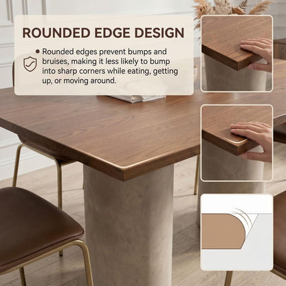 56"-96"Walnut Wood Dining Table with Concrete Base, Modern Rectangular Kitchen Table