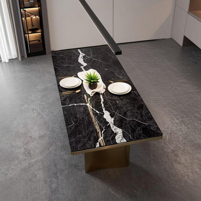 56"-88"Luxury Rectangular Dining Table, Black Marble Top with Gold Frame Legs