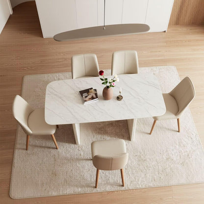 56"-88"White Marble Dining Table with Beige Stone Base for 4-6 People
