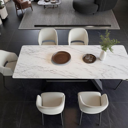 56"-88"Contemporary White Marble Dining Table with Matte Black Metal Base