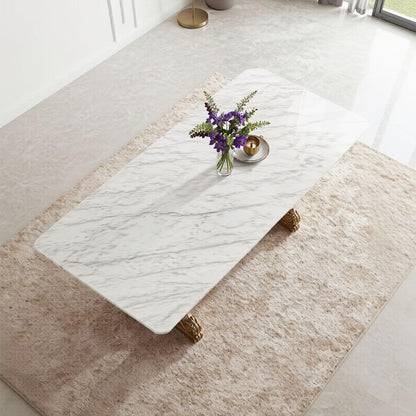 56"-88"Luxury Marble Dining Table with Carved Gold Metal Legs for 6 People
