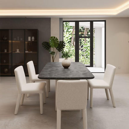 56"-88"Modern Rectangular Dining Table, Dark Stone Top with Concrete Pedestal Legs
