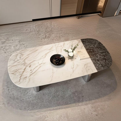 56"-88"Modern Oval Dining Table, Dual Marble Top with Chrome Metal Legs