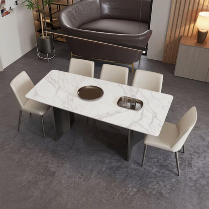 56"-88"Modern White Marble Dining Table with Dark Metal Base for 6 People