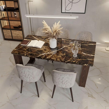 56"-88"Luxury Rectangular Dining Table, Dark Marble Top with Wood Frame Legs