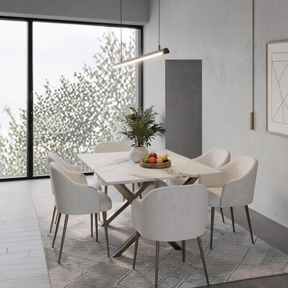 56"-88"Modern Rectangular Dining Table with Marble Top & Gold Crisscross Legs