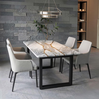56"-88"Modern Rectangular Dining Table, Marble Top with Black U-Base