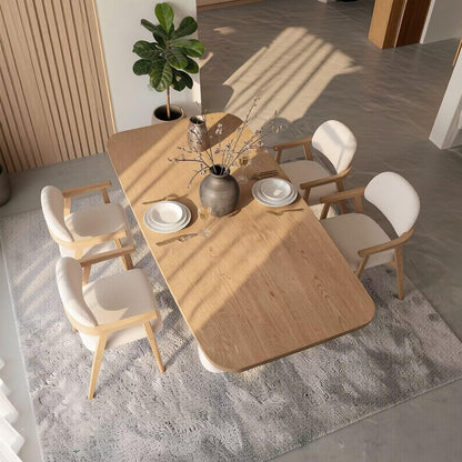 56"-88"Natural Wood Dining Table with Cream Boucle Base for 4-6 People