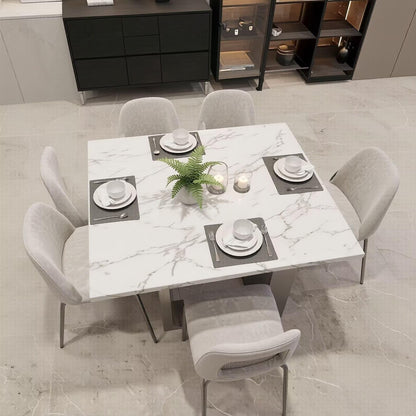 56"-88"Modern Rectangular Dining Table, White Marble Top with Metal Legs
