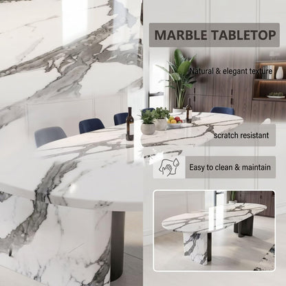 56"-96"Luxury Oval Dining Table with Marble Vein Sintered Stone Top for Dining Room