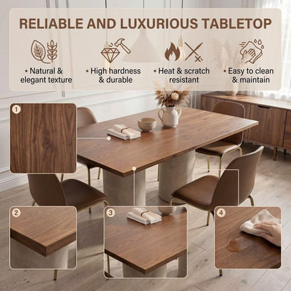 56"-96"Walnut Wood Dining Table with Concrete Base, Modern Rectangular Kitchen Table