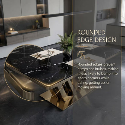 56"-96"Modern Luxury Dining Table, Black Marble Top with Gold Geometric Base for 6-8