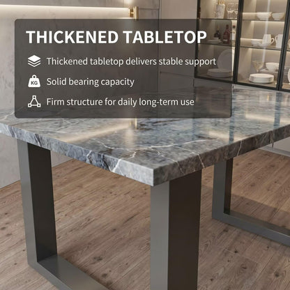 56"-96"Marble Dining Table Set with 6 Velvet Chairs, Modern Kitchen Table