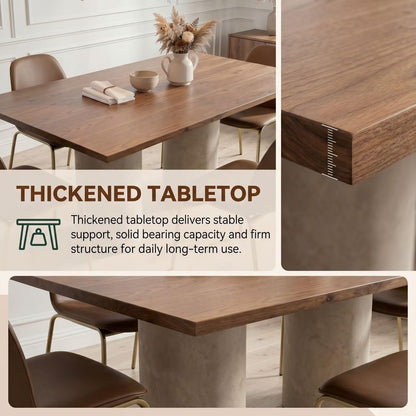 56"-96"Walnut Wood Dining Table with Concrete Base, Modern Rectangular Kitchen Table