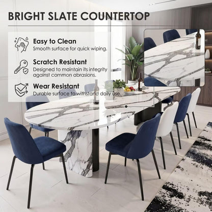 56"-96"Luxury Oval Dining Table with Marble Vein Sintered Stone Top for Dining Room