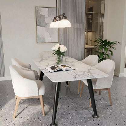 56"-96"Modern White Marble Dining Table with Black Metal Legs for 4-6 People