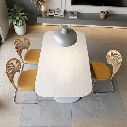 56"-96"Contemporary Artistic Dining Table, Rounded White Top with Unique Light Blue Column Base