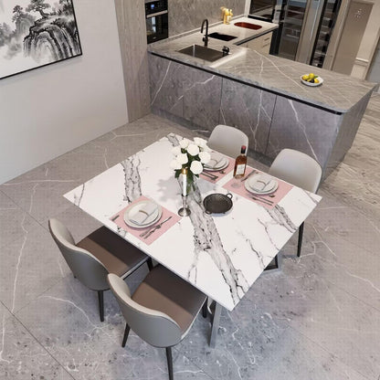 56"-96"Modern Rectangular Marble Dining Table with Polished Silver Metal Legs