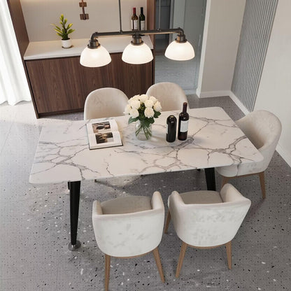 56"-96"Modern White Marble Dining Table with Black Metal Legs for 4-6 People