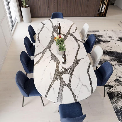 56"-96"Luxury Oval Dining Table with Marble Vein Sintered Stone Top for Dining Room