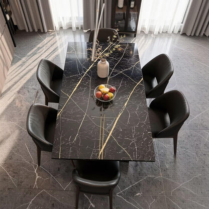 56"-96"Modern Industrial Dining Table, Black Marble Top with Crisscross Metal Base for 6