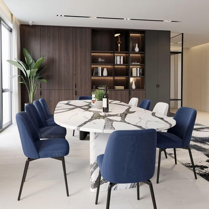 56"-96"Luxury Oval Dining Table with Marble Vein Sintered Stone Top for Dining Room